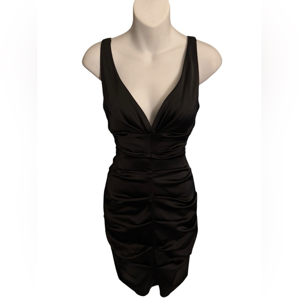 Xscape Black Ruched Mini Dress
